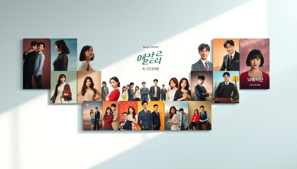 A lush, vibrant collage of the most popular K-drama series in a contemporary, minimalist style. A central display of the drama posters, each with a distinct color palette and character poses, framed by a clean, geometric background. Soft, directional lighting casts dramatic shadows, creating depth and a cinematic atmosphere. The overall composition has a sleek, editorial magazine layout feel, highlighting the captivating allure of these beloved Korean television shows. A lush, vibrant collage of the most popular K-drama series in a contemporary, minimalist style. A central display of the drama posters, each with a distinct color palette and character poses, framed by a clean, geometric background. Soft, directional lighting casts dramatic shadows, creating depth and a cinematic atmosphere. The overall composition has a sleek, editorial magazine layout feel, highlighting the captivating allure of these beloved Korean television shows.