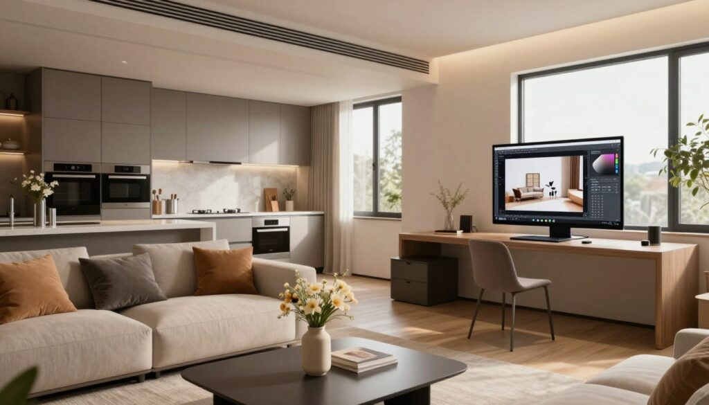 visualização realista de decoração de interiores