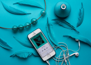 iPhone with EarPods beside feathers — Foto por Juja Han na Unsplash